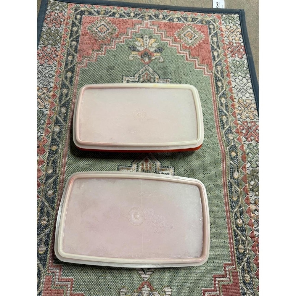 Vintage Tupperware Red Rectangular Food Storage Containers with Lids Set of 2